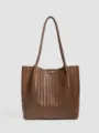Grand sac cabas en cuir tressé marron élégant sac à main minimaliste pour femme bureau quotidien - Marron