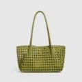Green Woven Leather Shoulder Bag Minimalist Chic Tote Bag Retro Casual Daily Handbag - Grass Green