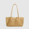 Sac à Bandoulière Tissé pour Femme Cuir PU Découpé au Laser Grille Sac Chic Beige - Jaune