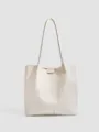 Sac cabas tisse beige a grande capacite, elegante sacoche d'epaule pour le quotidien. - Blanc Cassé