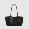 Sac cabas en cuir tressé noir, sac à épaule vintage minimaliste pour sortie décontractée. - Noir