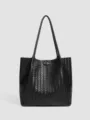 Grand Sac Cabas Tressé en Cuir Noir Sac à Main d'Épaule Décontracté pour Travailler au Quotidien - Noir