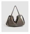 Soft leather slouchy hobo shoulder bag detail, minimalist daily casual crossbody design. - Elephant Gray