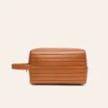 Trousse de toilette de voyage côtelée marron, organisateur étanche avec poignée latérale - Marron