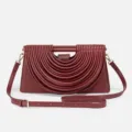 Sac à main plissé vintage français pour femme, élégant sac bandoulière en cuir et tendance. - Bordeaux