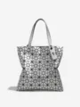 Stylish silver geometric lattice tote bag, large capacity fashion shoulder bag for women. - Silver