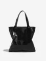 Stylish black geometric lattice tote bag for women, minimalist large capacity shoulder bag. - Black