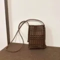 Mini sac bandoulière tressé style coréen pour femme, élégant sac de téléphone marron. - Café