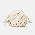 Sac à main bandoulière en cuir tressé pour femme, élégant design triangulaire blanc chic - Blanc