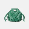 Sac à main en cuir tissé vert avec poignée triangle rigide élégant sac bandoulière fourre-tout. - Vert