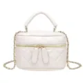 Sac vanity matelassé blanc chic avec bandoulière chaîne dorée et poignée pour femmes mode usage - L / Blanc