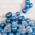 Close-up detail of metallic blue and transparent star printed party balloons decoration set. - Metallic Blue Printed Star / Pack of 50