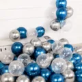 Romantic balloon arch set for party decoration, wedding, birthday, metallic blue and silver latex. - Metallic Silver Blue Printed Star / Pack of 50