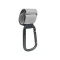 Gancho universal para carrito de bebé con correa de cuero PU gris y mosquetón negro. - Gancho para Cochecito Gris Claro