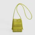 Stylish lime green woven leather crossbody phone bag, casual lightweight mini shoulder bag. - Olive Green