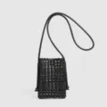 Sac bandoulière tressé en cuir noir, mini sac de téléphone portable élégant et chic. - Noir