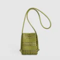 Sac bandoulière de téléphone en cuir tissé vert, élégant sac ajouré tendance mode. - Vert Herbe