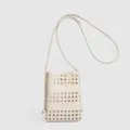 Chic sac bandoulière téléphone en cuir tissé blanc, design ajouré minimaliste pour un usage quotidien. - Blanc