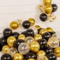 Gold and black latex balloons set for birthday party wedding decoration and festive events. - Metallic Gold/Matte Black/Sequin Gold Set