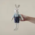 Linen lop-eared rabbit plush toy detail, cute stuffed animal with removable clothing for kids. - Gray Blue Overalls Small Rabbit / Gray Blue Overalls Small Rabbit / 29-57cm