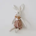 Cute linen rabbit plush doll detail, soft cotton fabric with striped overalls and bow. - Striped Overalls Large Rabbit / Striped Overalls Large Rabbit / 29-57cm