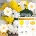 Daisy balloon arch kit with yellow and white balloons, flower foil balloons for party. - Set 001
