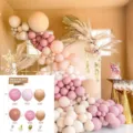 Balloon arch kit with pink and nude balloons, perfect for wedding and birthday party decoration. - Set 003