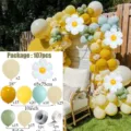 107pcs Balloon Arch Kit with Daisy Flower Balloons Wedding Birthday Party Decor Backdrop - Set 003
