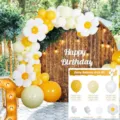 Daisy balloon arch kit with yellow and white latex balloons for birthday party decoration. - Set 004