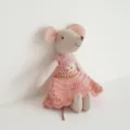 Handmade plush mouse toy with cute pink crochet dress, perfect children room decor gift. - Daisy Pink Mother Mouse Doll