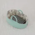 Miniature dollhouse baby cradle crib toy accessory with floral lining and striped mattress. - Mint Green Sleeping Basket