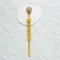 Yellow silicone pacifier clip with cute cartoon cow design and wooden clip for baby safety. - Wood Clip Style / Yellow