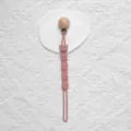 Silicone baby pacifier clip with cute cartoon cow design and wooden clasp for infants. - Wood Clip Style / Dusty Pink