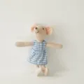 Linen mouse plush toy cute animal doll blue checkered dress soft child comforting companion - Blue Plaid Dress Big Sister Mouse Doll