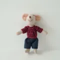 Cute cotton linen mouse plush toy soothing doll with red striped shirt and blue pants variant - Red Striped Father Mouse Doll