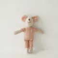 Cute cotton linen mouse plush toy, soft baby comfort doll and lovely nursery room decor. - Pink Yellow Striped Onesie Mouse