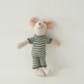 Linen mouse plush toy with knit striped romper, cute comfort doll for kids room decor. - Green White Striped Onesie Mouse