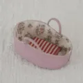 Miniature dollhouse crib basket pink floral interior red stripe bedding toy accessory - Cherry Blossom Pink Sleeping Basket