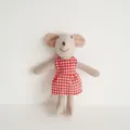 Linen plush mouse doll cute stuffed animal toy red checkered dress children room decor - Red Plaid Dress Big Sister Mouse Doll