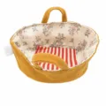 Miniature dollhouse baby cradle basket with floral lining and striped mattress toy. - Ginger Yellow Sleeping Basket