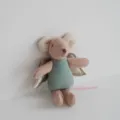 Peluche Souris Jouet avec Ailes d'Ange et Robe Verte Mignonne Poupée Animal en Peluche - Poupée Souris Verte Ailes Dorées