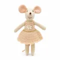 Cute plush mouse toy with knitted dress, soft fabric doll for kids and home decor. - Daisy Khaki Mother Mouse Doll