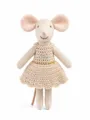 Cute 10cm fabric mouse doll with handmade crochet dress, soft plush toy for miniature dollhouse. - Pink Nose Khaki Skirt Little Mouse Doll