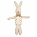 Linen rabbit plush toy, 10cm cute stuffed animal doll with polka dot romper and bow tie. - Polka Dot Gold Bow Tie Rabbit Doll