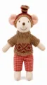 Cute 10cm mouse plush doll wearing knit sweater and checkered pants, lovely toy variant. - Red Brown Sweater Big Brother Mouse Doll