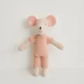 Cute knitted mouse plush toy with pink onesie for miniature dollhouse cradle display. - Pink Yellow Striped Romper Little Sister Mouse Doll