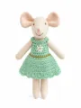 Cute 10cm crochet dress mouse plush doll toy, soft fabric handmade animal figure for kids. - Daisy Green Skirt Little Mouse Doll