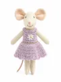 Plush mouse doll with purple crochet dress, cute stuffed animal toy for dollhouse decor. - Daisy Purple Skirt Little Mouse Doll