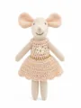 Cute knitted mouse plush toy with pretty crochet dress, soft fabric doll for kids decoration. - Daisy Khaki Skirt Little Mouse Doll