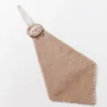 Detailed view of the cute hanging hand towel with plush animal decoration and absorbent fabric. - Brown Lion Khaki Hand Towel
